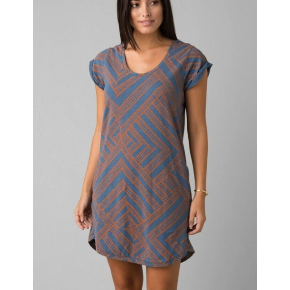 Prana Blue and Brown Geometric Mini Dress